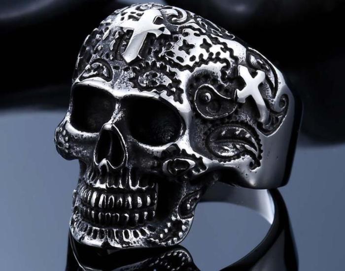 Wholesale Stainless Steel Skull Ring with Cross