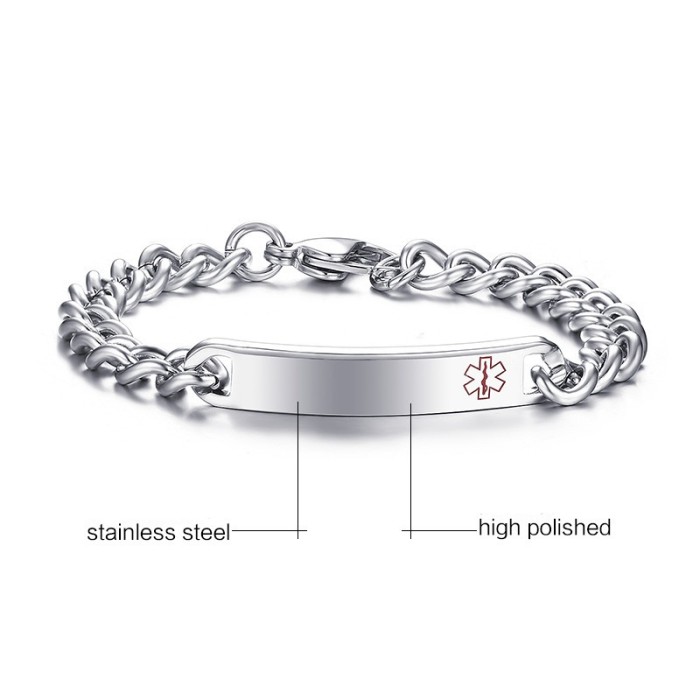 Wholesale Stainless Medical Alert Bracelet with ID Tag