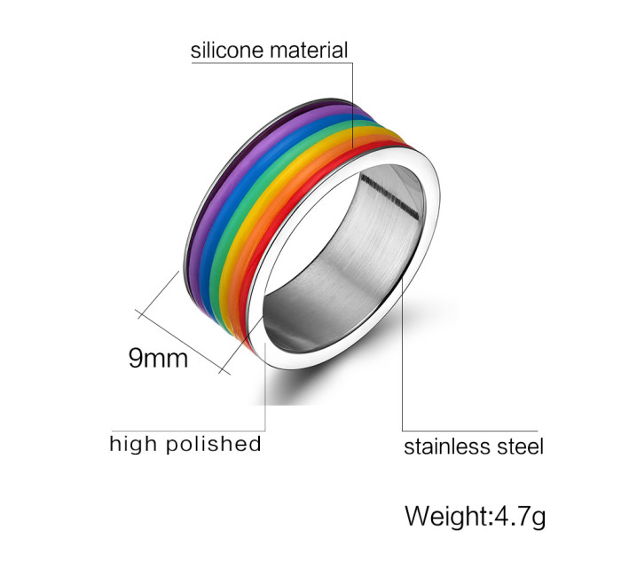 Wholesale Stainless Steel Classic Rubber Rainbow Gay Rings