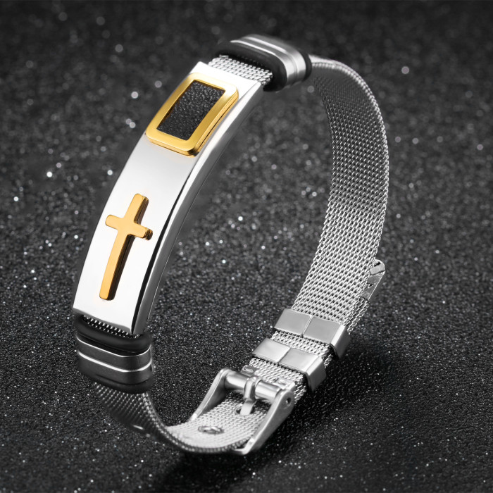 Wholesale Stainless Steel Christian Cross Mesh Belt Bracelet