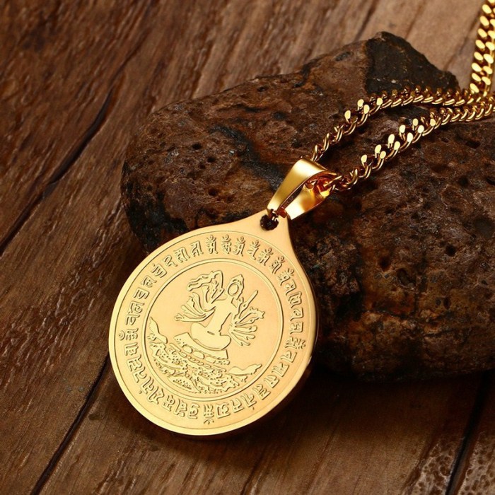 Wholesale Stainless Steel Thousand-handed Avalokitesvara Coin Pendant