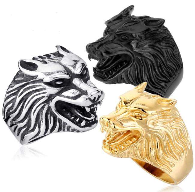 Wholesale Stainless Steel Wolf Head Biker Ring Jewelry