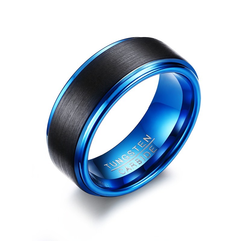 Wholesale Black & Blue Matte Tungsten Ring