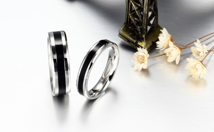Wholesale Stainless Steel Black Center Wedding Bands