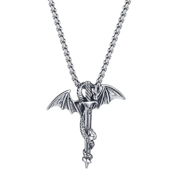 Wholesale Mens Steel Pterosaur Catch Sword Necklace