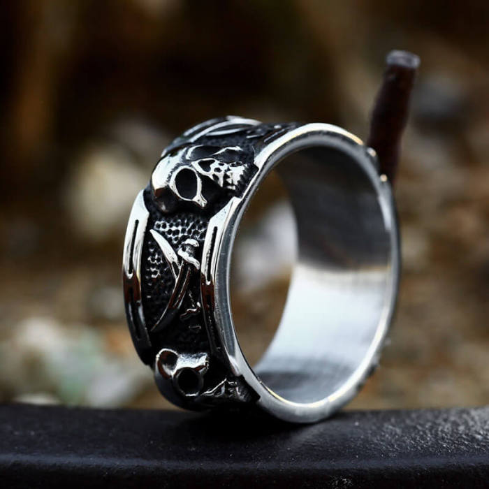 Wholesale Stainless Steel Pirates Skull Band Ring