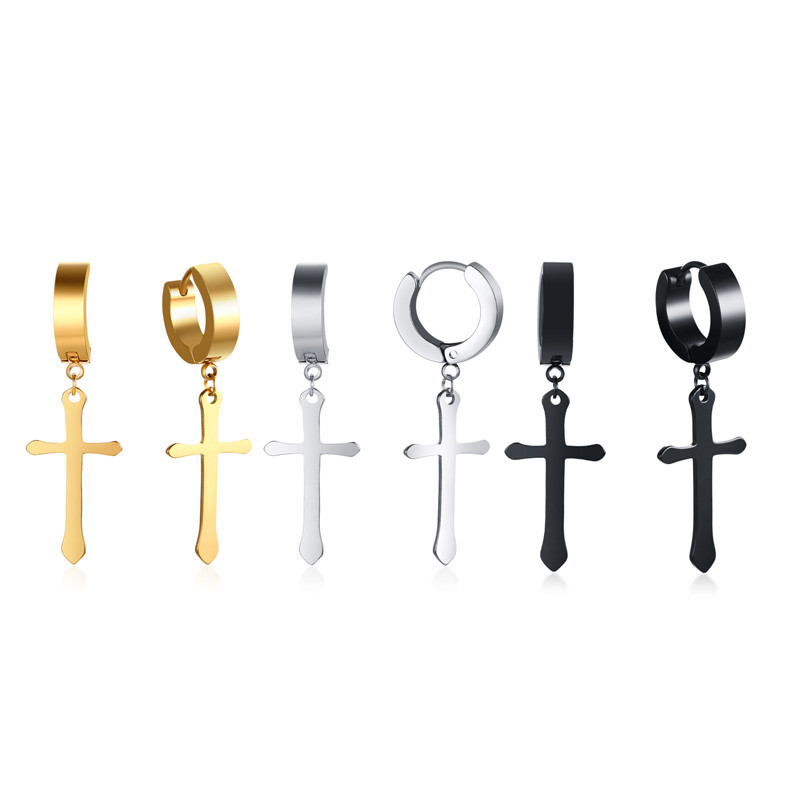 Wholesale Stainless Steel Hoops with Cross Earrings