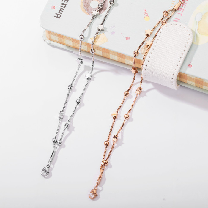 Wholesale Stainless Steel Double Layered Star & Bead Box Chain Bracelet
