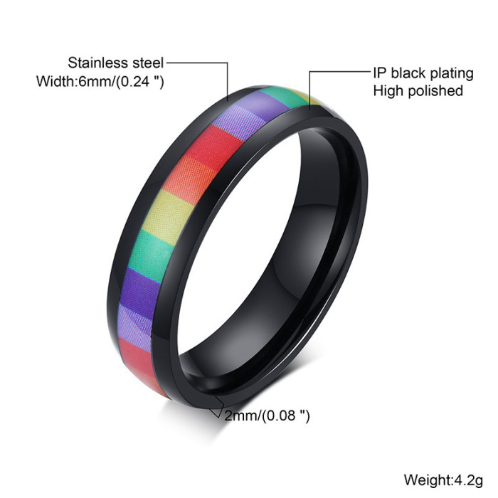 Wholesale Stainless Steel Rainbow Flag Band Ring