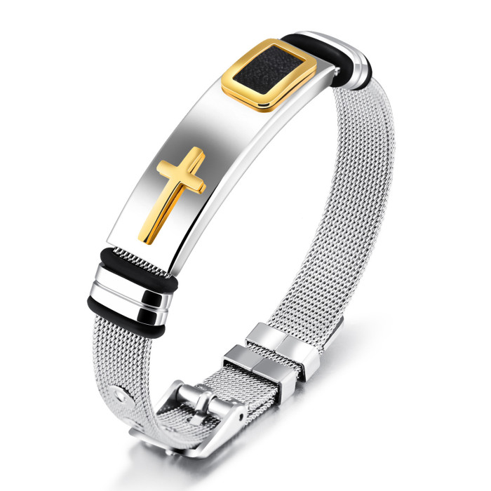 Wholesale Stainless Steel Christian Cross Mesh Belt Bracelet