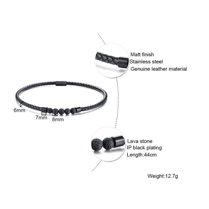 Wholesale Mens Black Leather Necklace with Lava