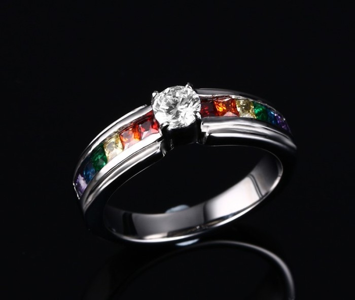 Wholesale Stainless Steel Gay Lesbian Rainbow CZ Ring Amazon