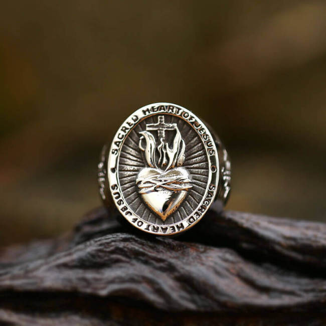 Wholesale Stainless Steel Scared Heart Of Jesus Ring