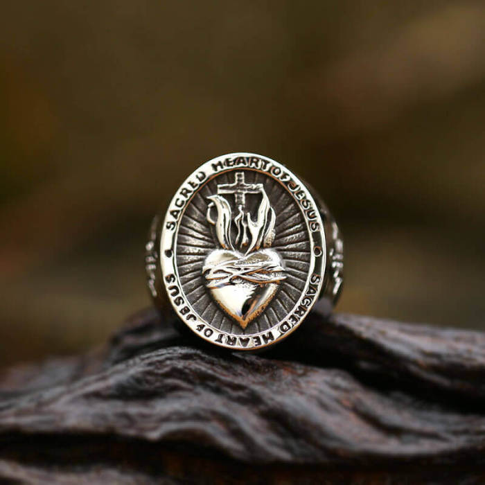 Wholesale Stainless Steel Scared Heart Of Jesus Ring