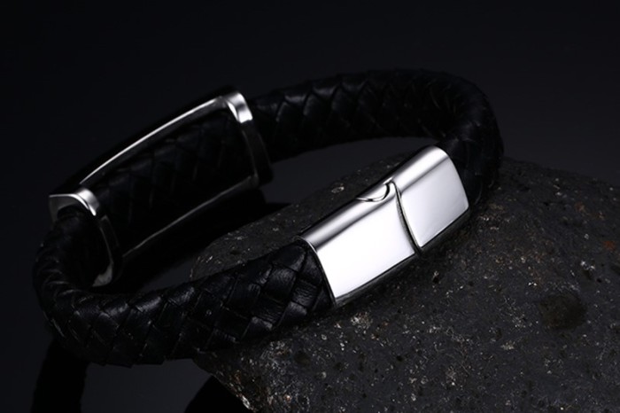 Wholesale Stainless Steel Masonic Leather Bracelet