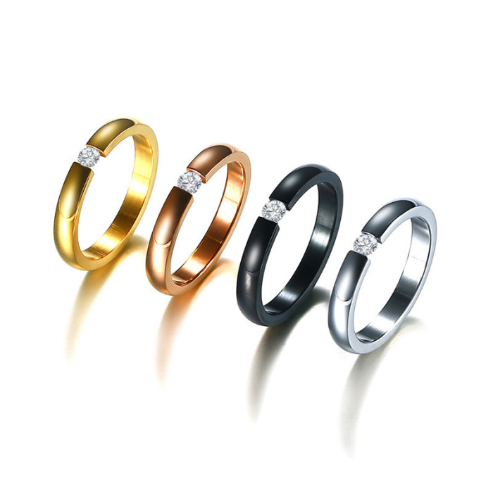 Wholesale Stainless Steel CZ Black IP Ring