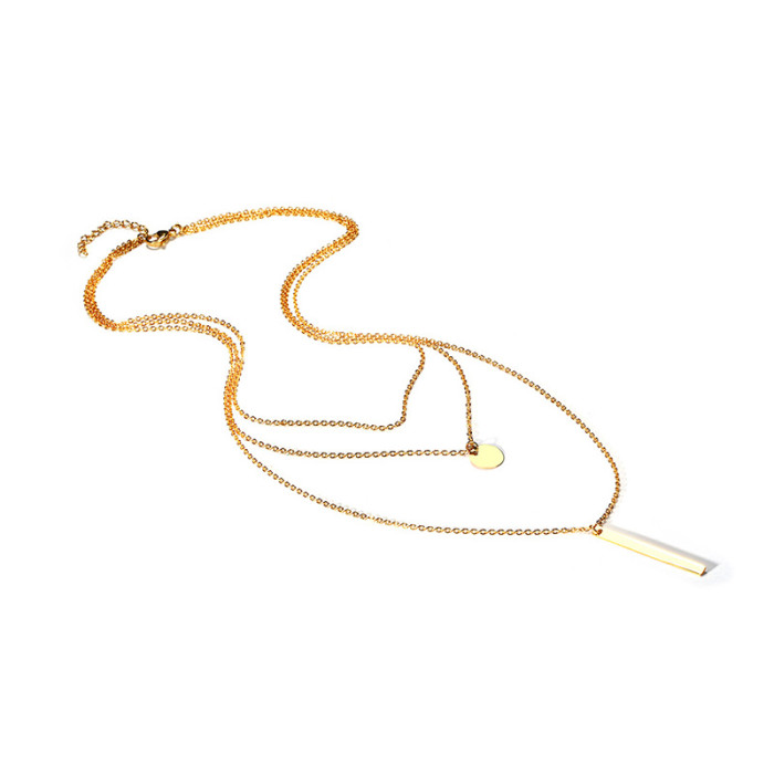 Wholesale Stainless Steel Bar and Circle Double Friendship Necklace