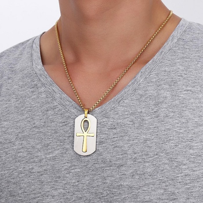 Wholesale Stainless Steel Ankh Cross Dog Tag Pendant