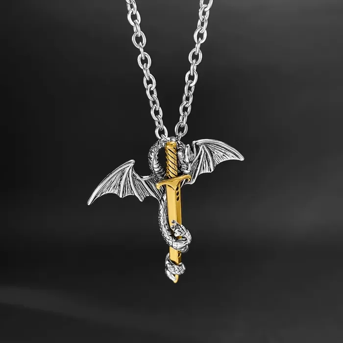 Wholesale Mens Steel Pterosaur Catch Sword Necklace