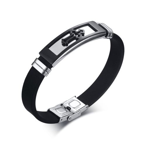 Wholesale Stainless Steel Cross Black Silicone Bracelet