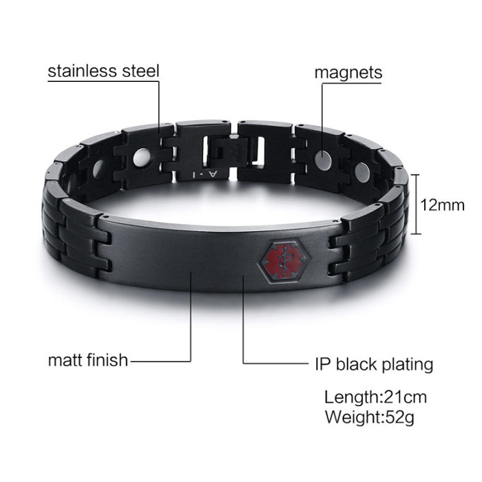 Wholesale Stainless Steel Black Bracelet Medical Alert Jewellery