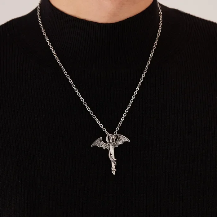 Wholesale Mens Steel Pterosaur Catch Sword Necklace
