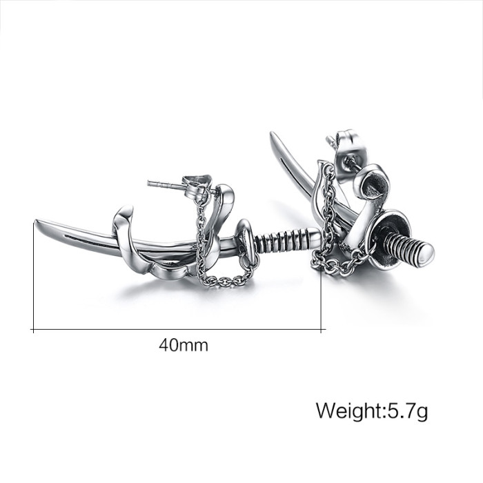 Wholesale Stainless Steel Japanese Katana Sword Stud Earring