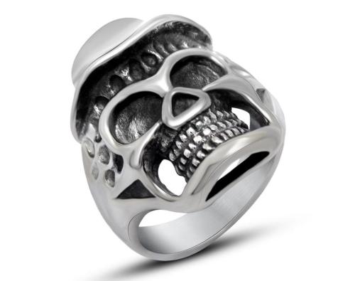 Wholesale Stainless Steel Skull with Hat Biker Rings