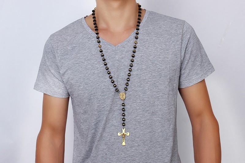 Wholesale Stainless Steel & Silicone Beads Cross Necklaces