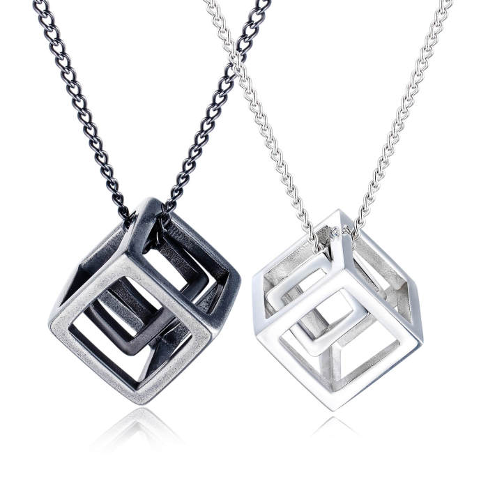 Wholesale Stainless Steel 3D Hollow Geometric Cube Pendant