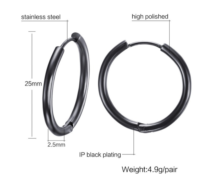 Wholesale Black Stainless Steel Hoop Earrings