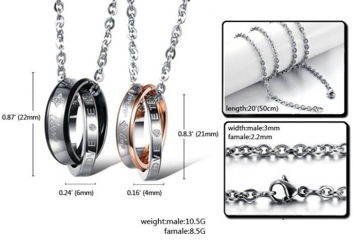 Wholesale Stainless Steel Circles Love Eternal Couple Pendant