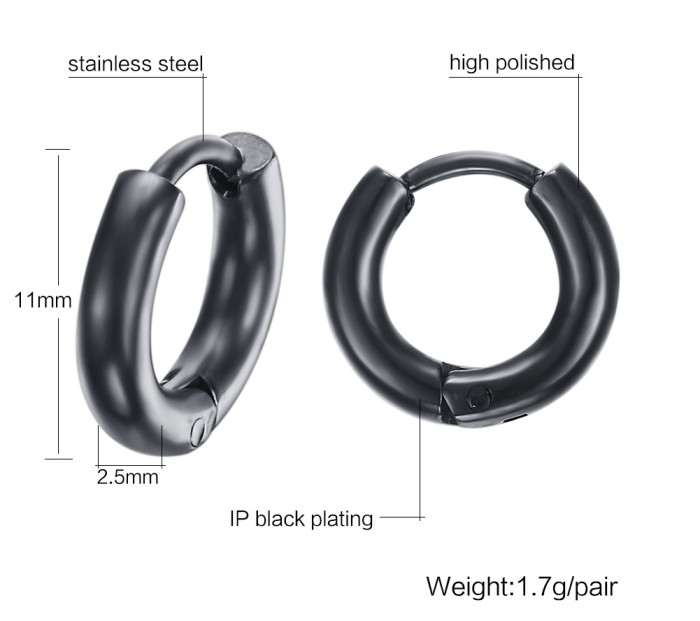 Wholesale Black Stainless Steel Hoop Earrings