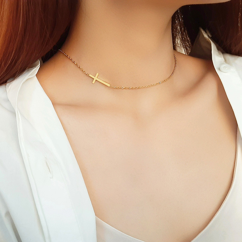 Wholesale Womens Stainless Steel Horizontal Cross Necklace