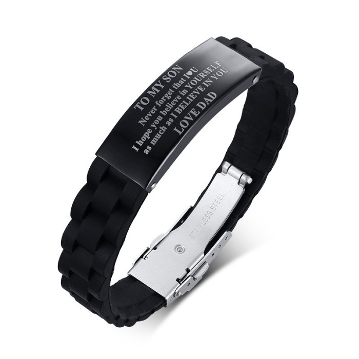 Wholesale Engravable Stainless Steel ID Black Silicone Bracelet