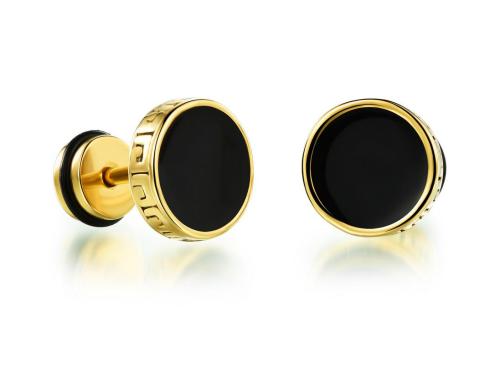 Wholesale Stainless Steel Black Enamel Greek Key Earrings