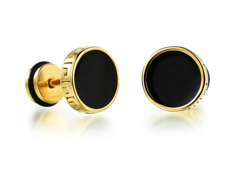 Wholesale Stainless Steel Black Enamel Greek Key Earrings