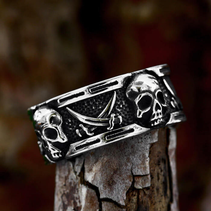 Wholesale Stainless Steel Pirates Skull Band Ring