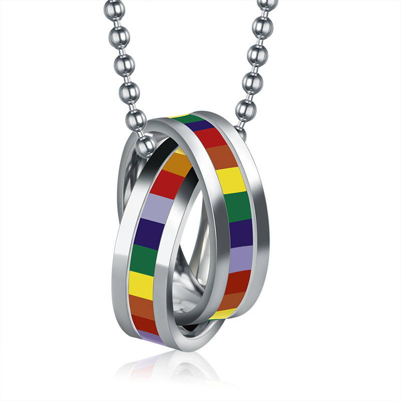 Wholesale Stainless Steel Rainbow Stripes Ring Necklace