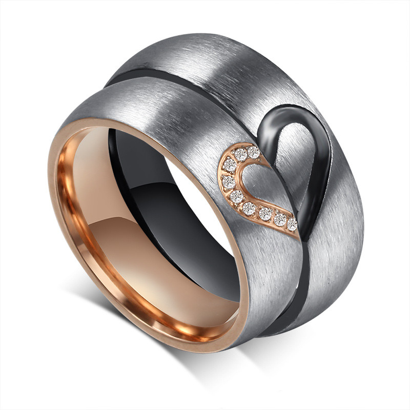 Wholesale Stainless Steel Brushed Center Heart Match Wedding Ring