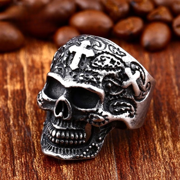 Wholesale Stainless Steel Skull Ring with Cross