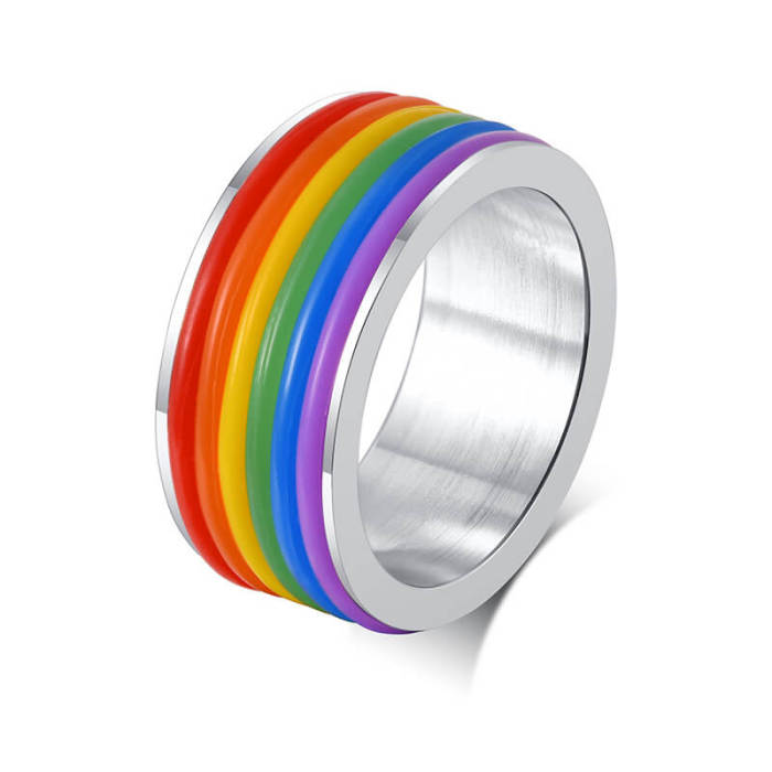 Wholesale Stainless Steel Classic Rubber Rainbow Gay Rings