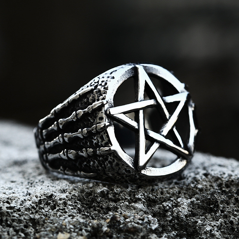 Wholesale Stainless Steel Pentagram Skull Ring