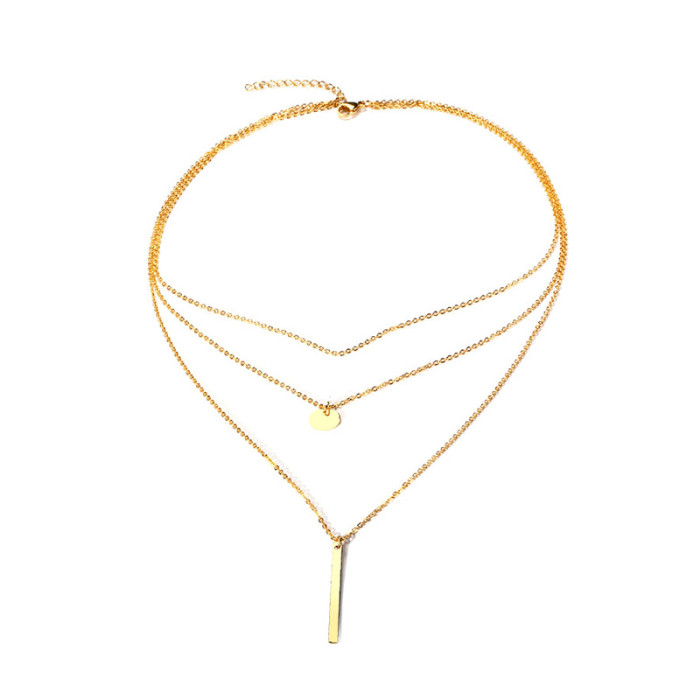 Wholesale Stainless Steel Bar and Circle Double Friendship Necklace
