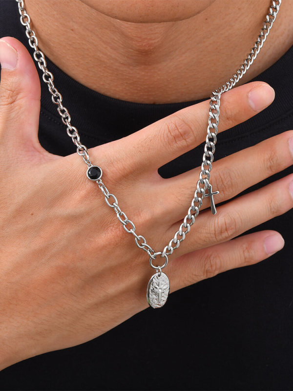 Wholesale Stainless Steel Asymmetric Cross Medal Necklace