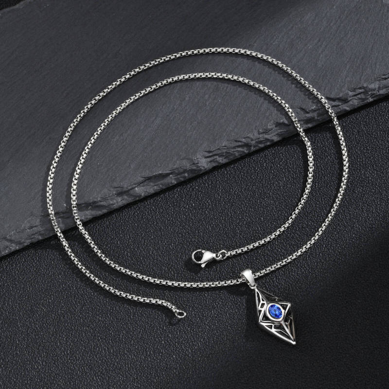 Wholesale Stainless Steel Geometric Blue CZ Pendant