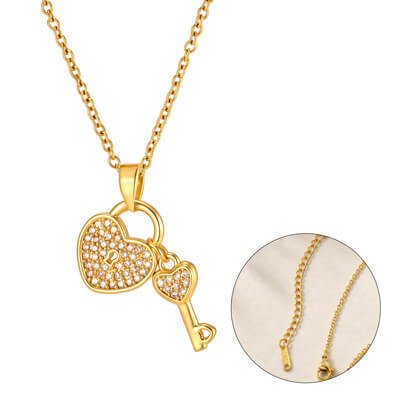 Wholesale Stainless Steel CZ Heart Lock Key Necklace
