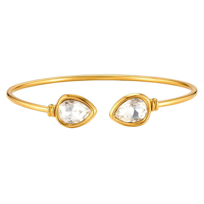 Wholesale Stainless Steel CZ Teardrop Open Bangle