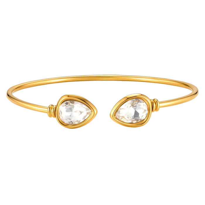 Wholesale Stainless Steel CZ Teardrop Open Bangle