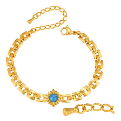 Wholesale Gold Stainless Steel Blue Stone Bracelet